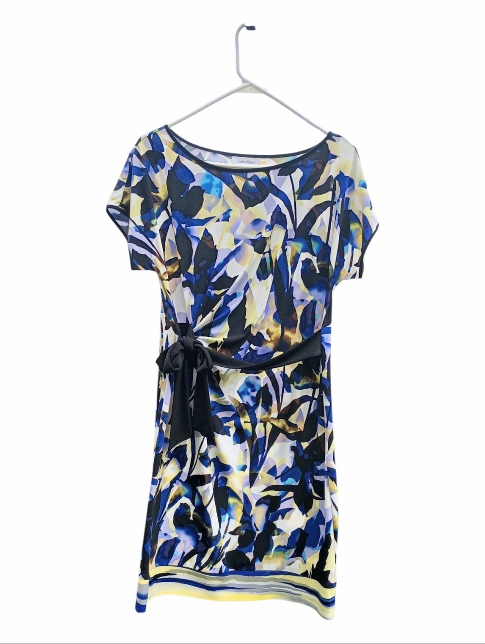 Calvin Klein Multi-Color Abstract Floral Tie-Waist Dress NWOT